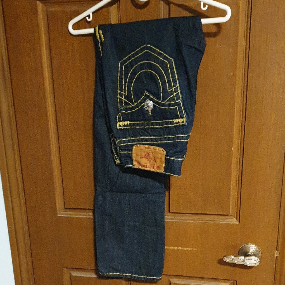 True Religion Black Jeans with Yellow Stitching